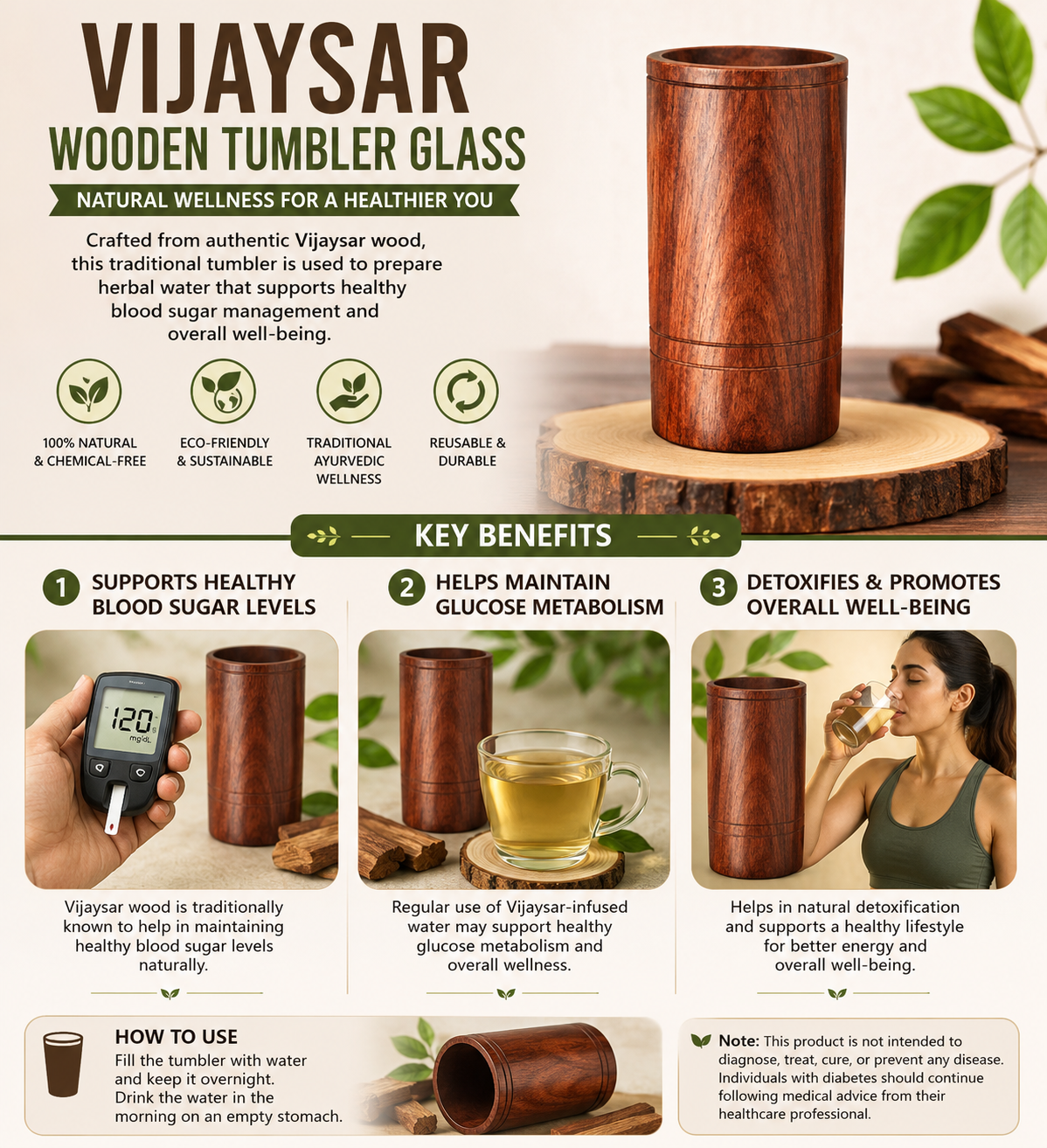 SUGAR Balance Vijaysar Wooden Glass for Diabetes & Blood Sugar
